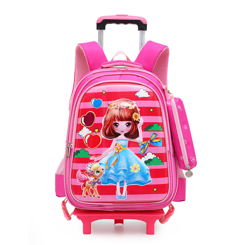 3D Car Trolley Waterproof Kids School Backpack with Wheels – Blue & Red