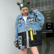 Denim Loose Jacket Women Stylish Graffiti Patch Design