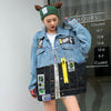 Denim Loose Jacket Women Stylish Graffiti Patch Design