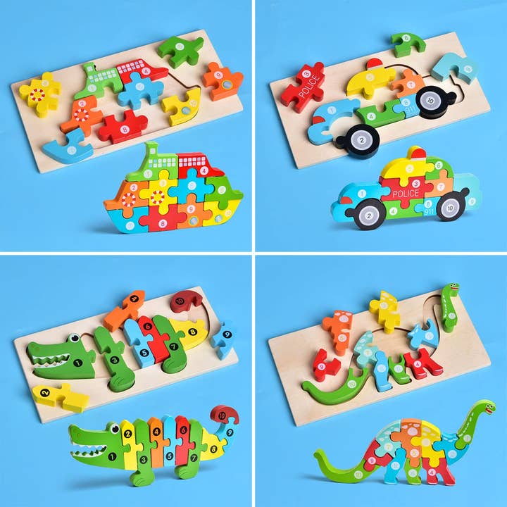 Fun Little Toys - 4-Pack Wooden Puzzles