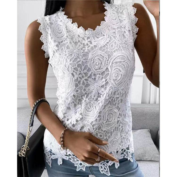 Elegant Women Summer Flowers Lace Blouse top