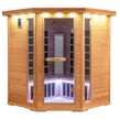 Mega Sale-NEW 2025 COSTWAY 3D Heat Far Infrared Corner Sauna (3–5 Person) – Canadian Hemlock Wood-Red Light Therapy+Near Infrared-Carbon & Mica Heaters,-Chromotherapy Lighting-Low EMF-Bluetooth Speakers