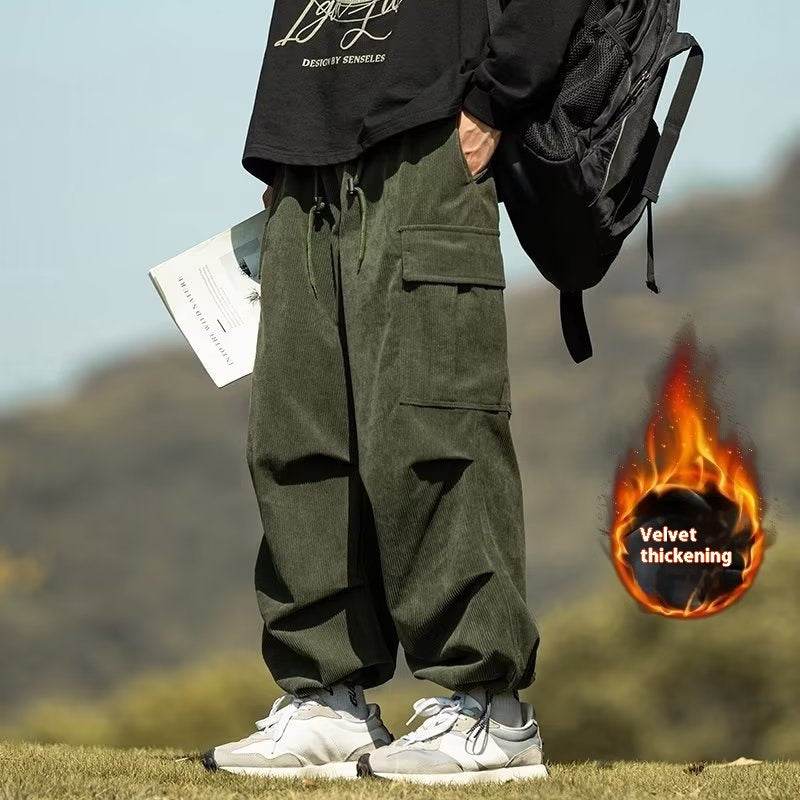 Autumn And Winter Straight Casual Wide-leg Corduroy Baggy Cargo Pant Overalls Men