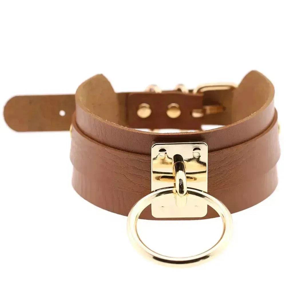 Gothic Punk Wide PU Leather O Ring BDSM Collar Choker Necklace Women Bondage Collar