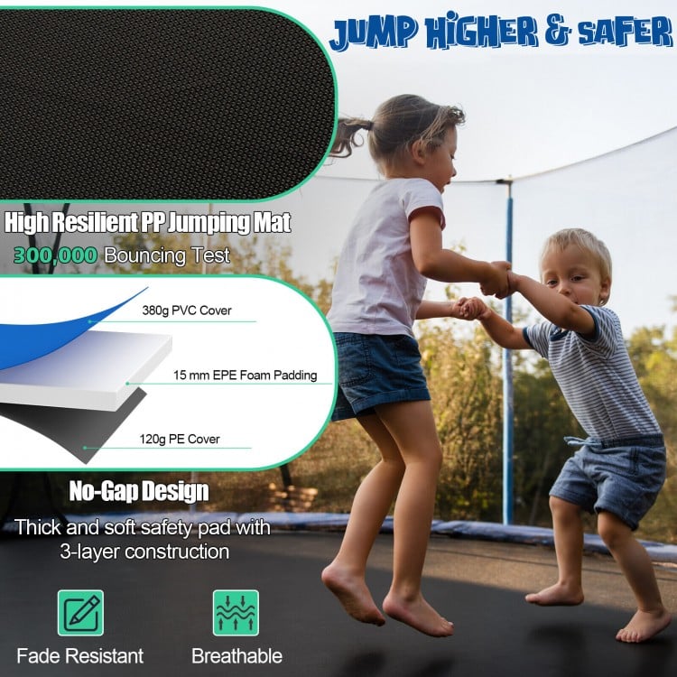 12/14/15/16 Feet Outdoor Recreational Trampoline with Ladder and Enclosure Net