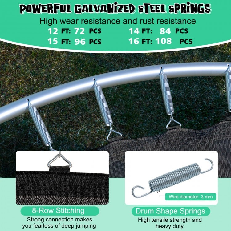 12/14/15/16 Feet Outdoor Recreational Trampoline with Ladder and Enclosure Net