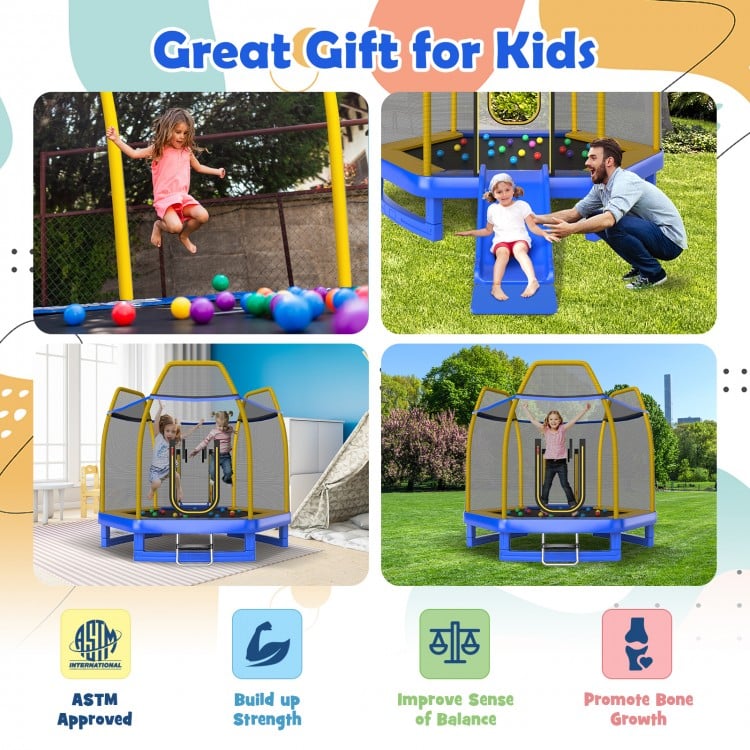 7 Feet Trampoline with Ladder and Slide for Indoor and Outdoor