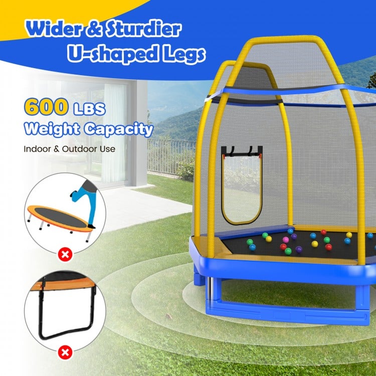 7 Feet Trampoline with Ladder and Slide for Indoor and Outdoor