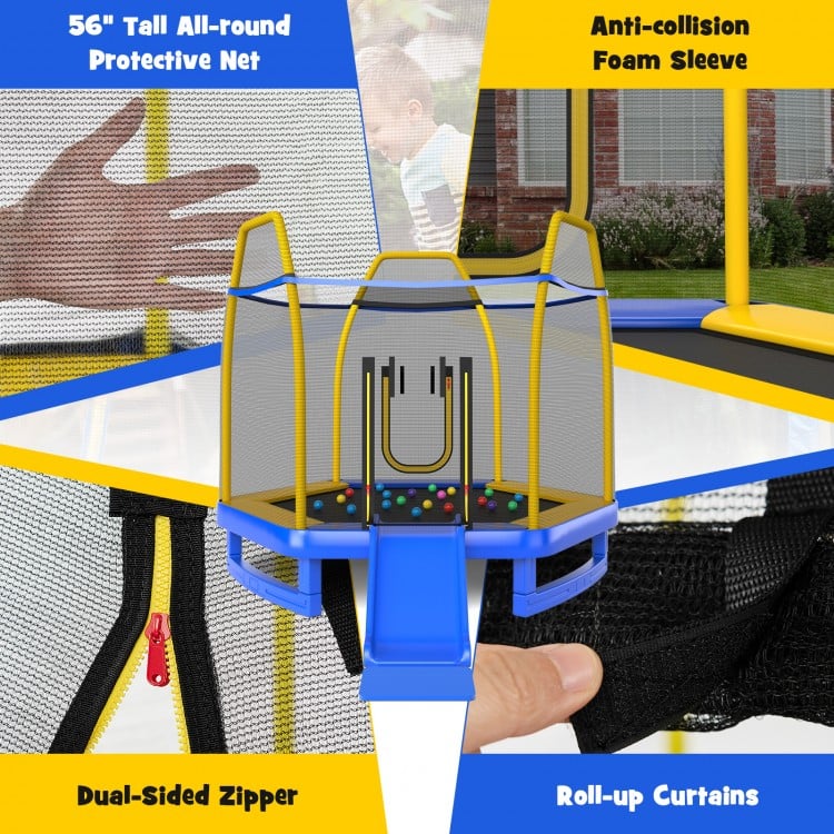 7 Feet Trampoline with Ladder and Slide for Indoor and Outdoor