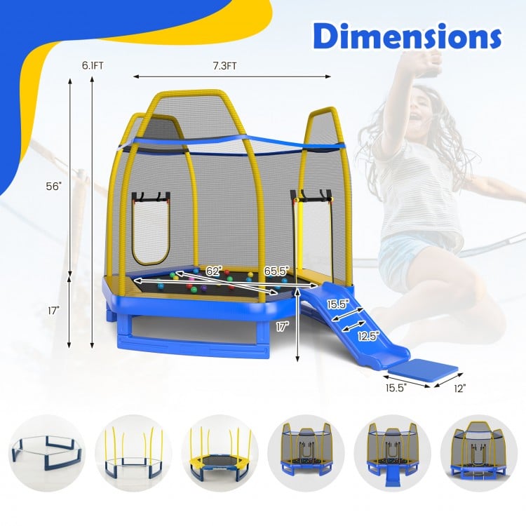 7 Feet Trampoline with Ladder and Slide for Indoor and Outdoor
