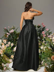 Strapless Taffeta Puffy Maxi Dress - Black