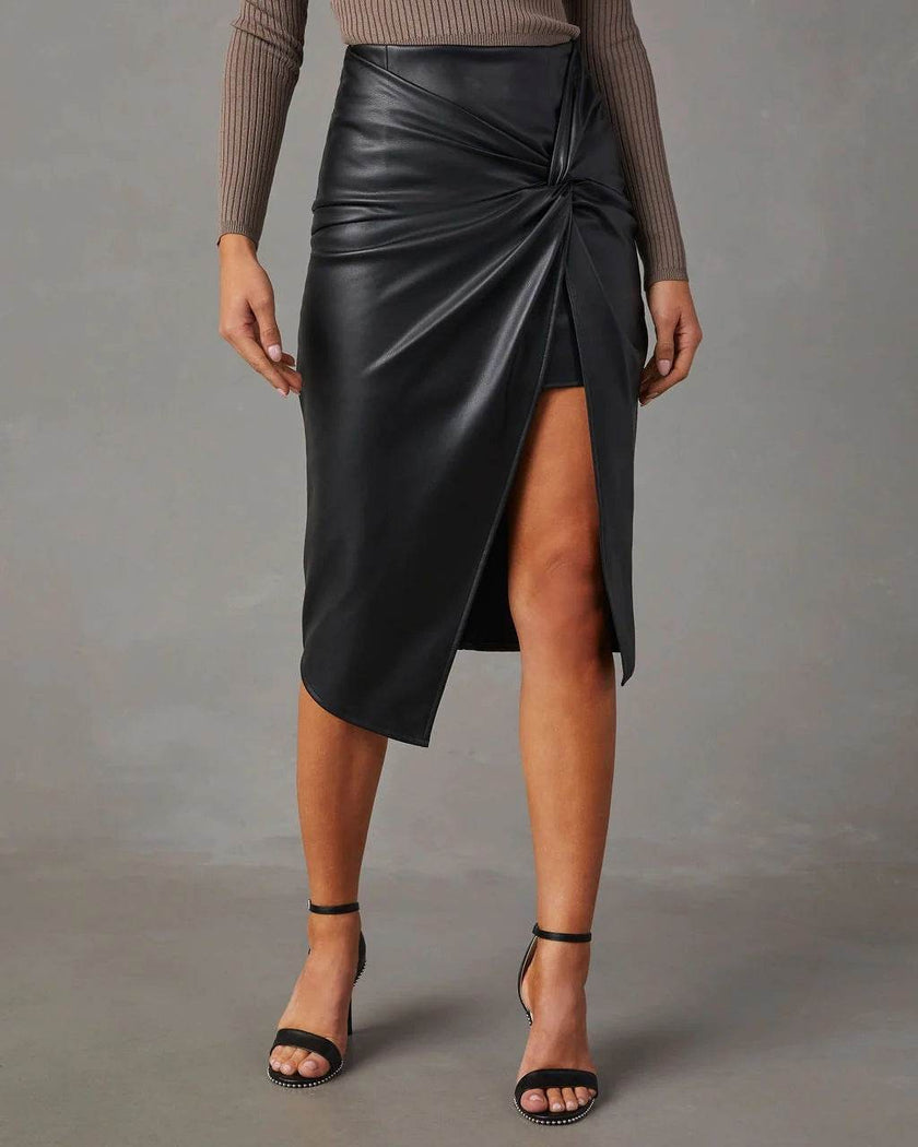 Women's Split Mid-length Hot Girl Hip Leather Wrap Skirt