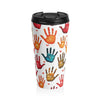 Travel Mug — Colorful Handprint Pattern Stainless Steel Tumbler (Kids & Teachers Gift)