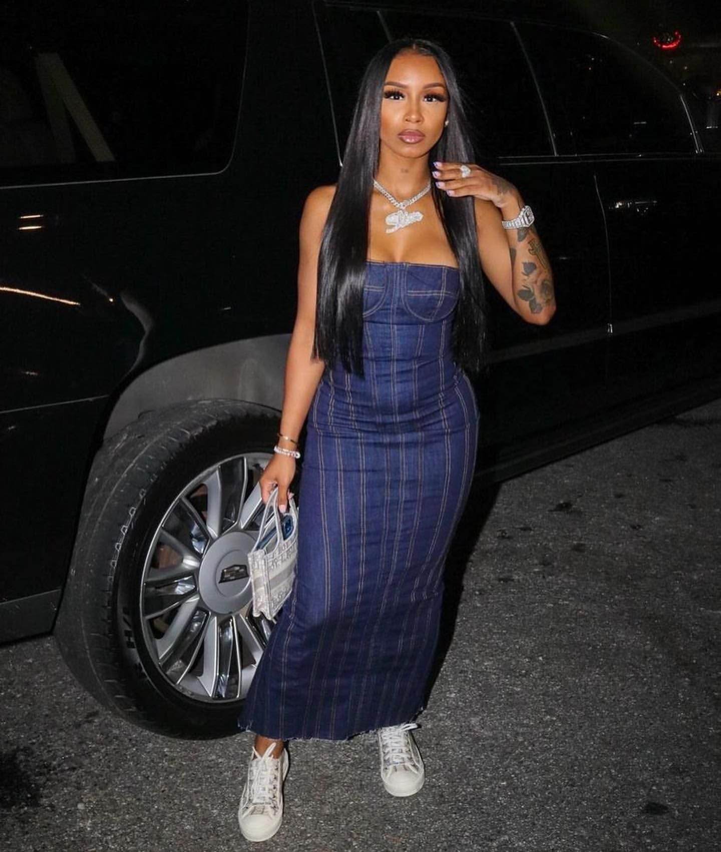 Fashion Strapless Tube Top Denim Long Fitted Jeans Dress