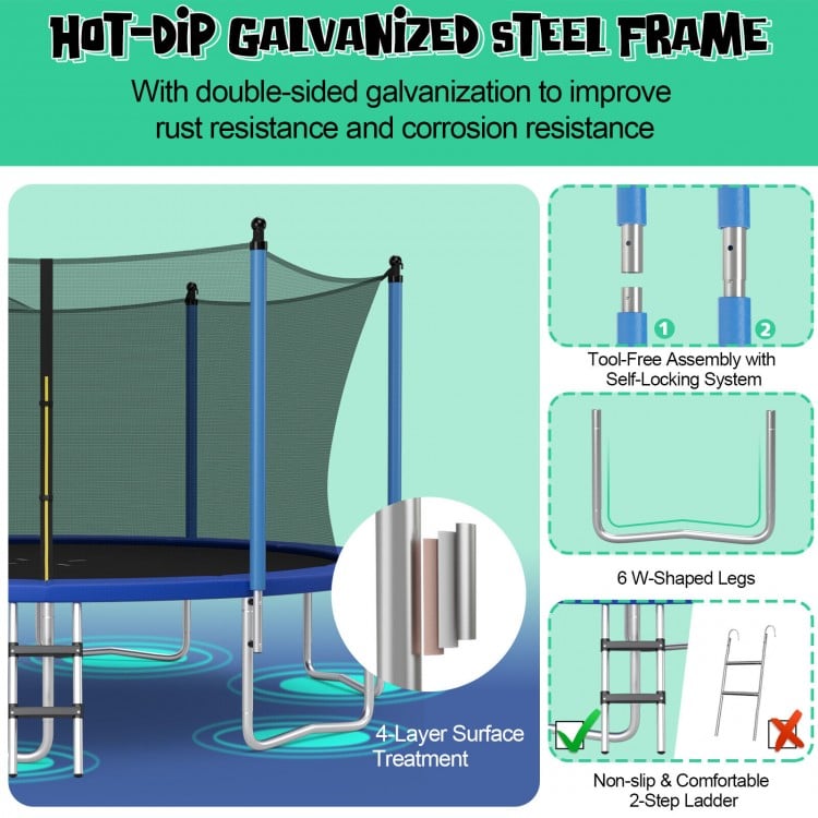 12/14/15/16 Feet Outdoor Recreational Trampoline with Ladder and Enclosure Net