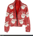 Women Christmas Corduroy Rugby Sequined crop Jacket