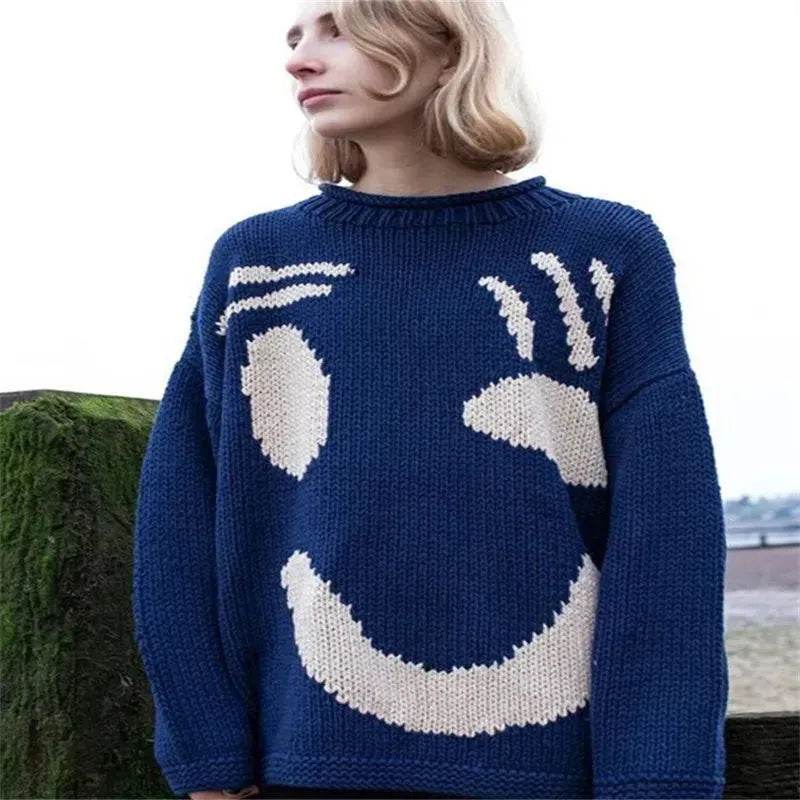 Ugly Christmas Knitted Sweater Women's Long-sleeved Round Neck Yarn-dyed Printed Top Women's