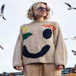 Ugly Christmas Knitted Sweater Women's Long-sleeved Round Neck Yarn-dyed Printed Top Women's