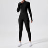 Athleisure Bodycon Long Sleeve Turtleneck Zip up Hip Raise Workout Yoga Jumpsuit Activewear for Women