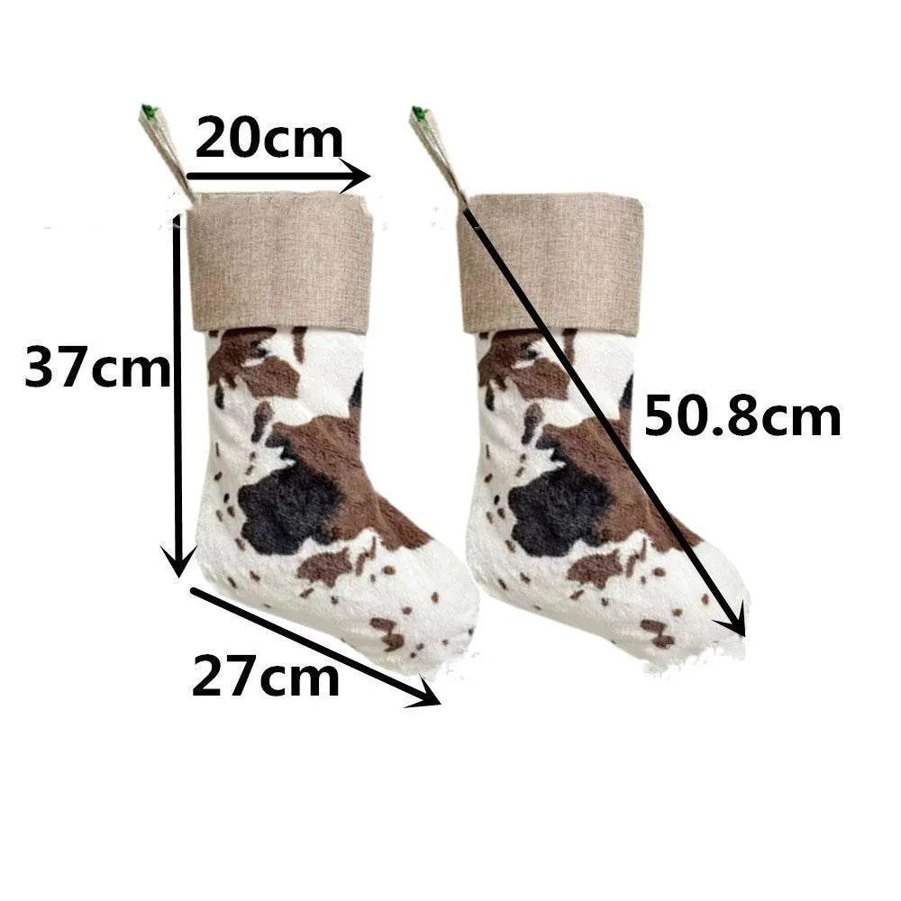 20-inch Plush Christmas Stockings Cows Pattern Gift Bag