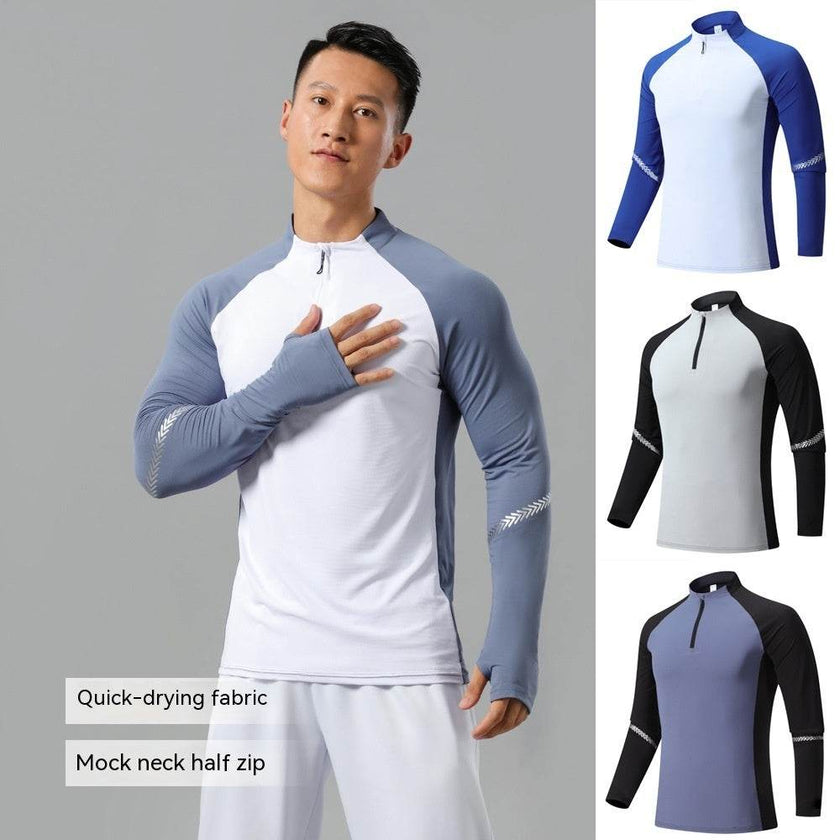 Mock Neck Half Zip  Workout top for Men Long Sleeve exercise top