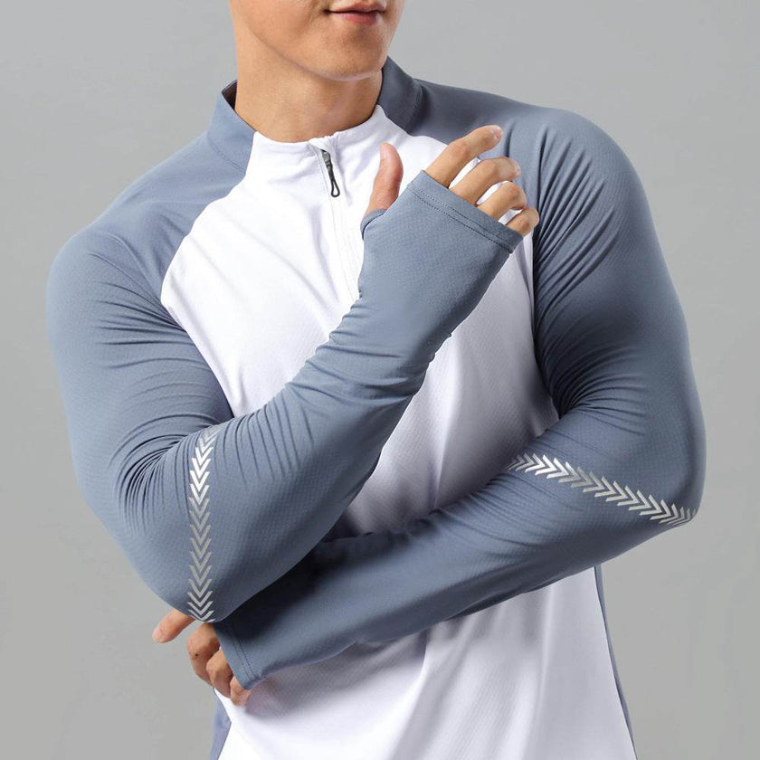 Mock Neck Half Zip  Workout top for Men Long Sleeve exercise top