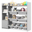 4-Tier Kids Bookshelf and Toy Storage Rack with 8 Toy Organizer Bins-Grey