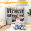 4-Tier Kids Bookshelf and Toy Storage Rack with 8 Toy Organizer Bins-Grey