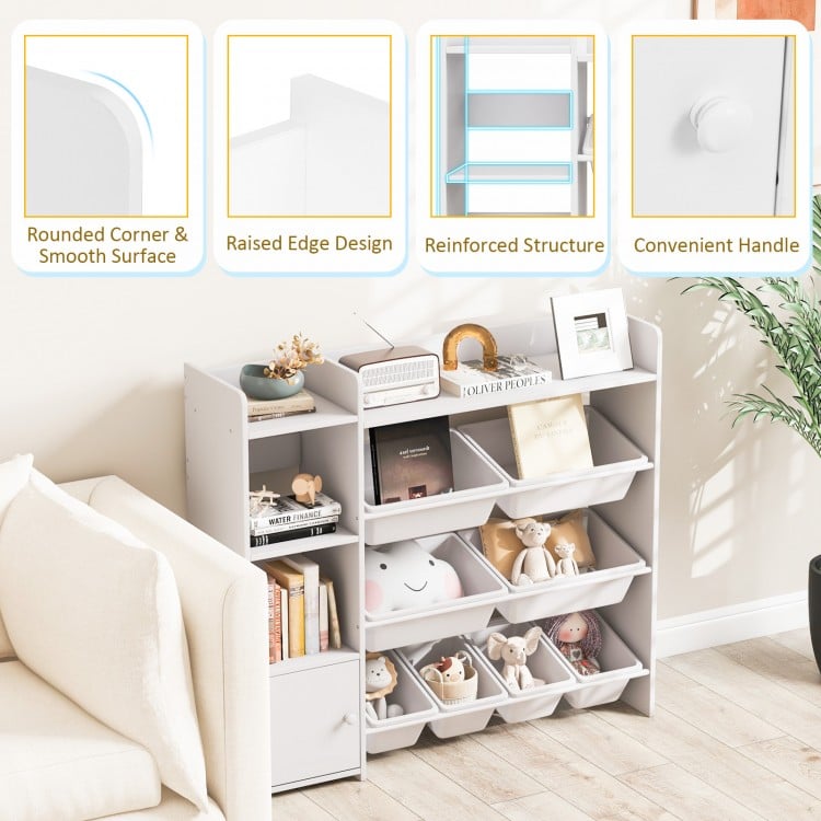 4-Tier Kids Toy Storage Organizer Bookshelf and Toy Storage Rack with Door-White