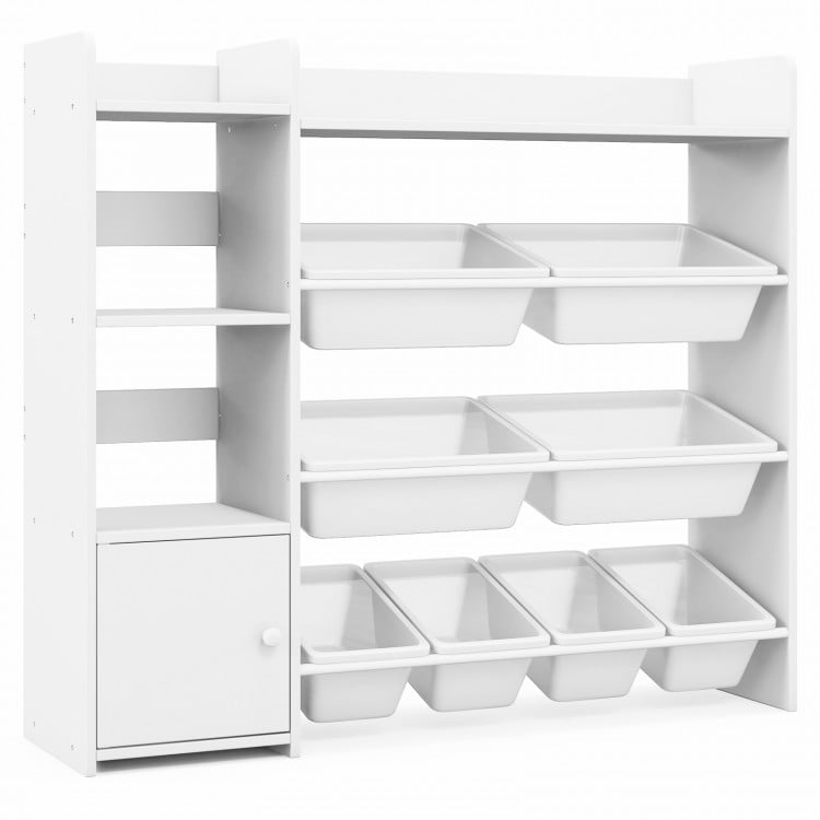 4-Tier Kids Toy Storage Organizer Bookshelf and Toy Storage Rack with Door-White