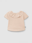 Cotton striped T-shirt with ruffled collar | Peach | Snug