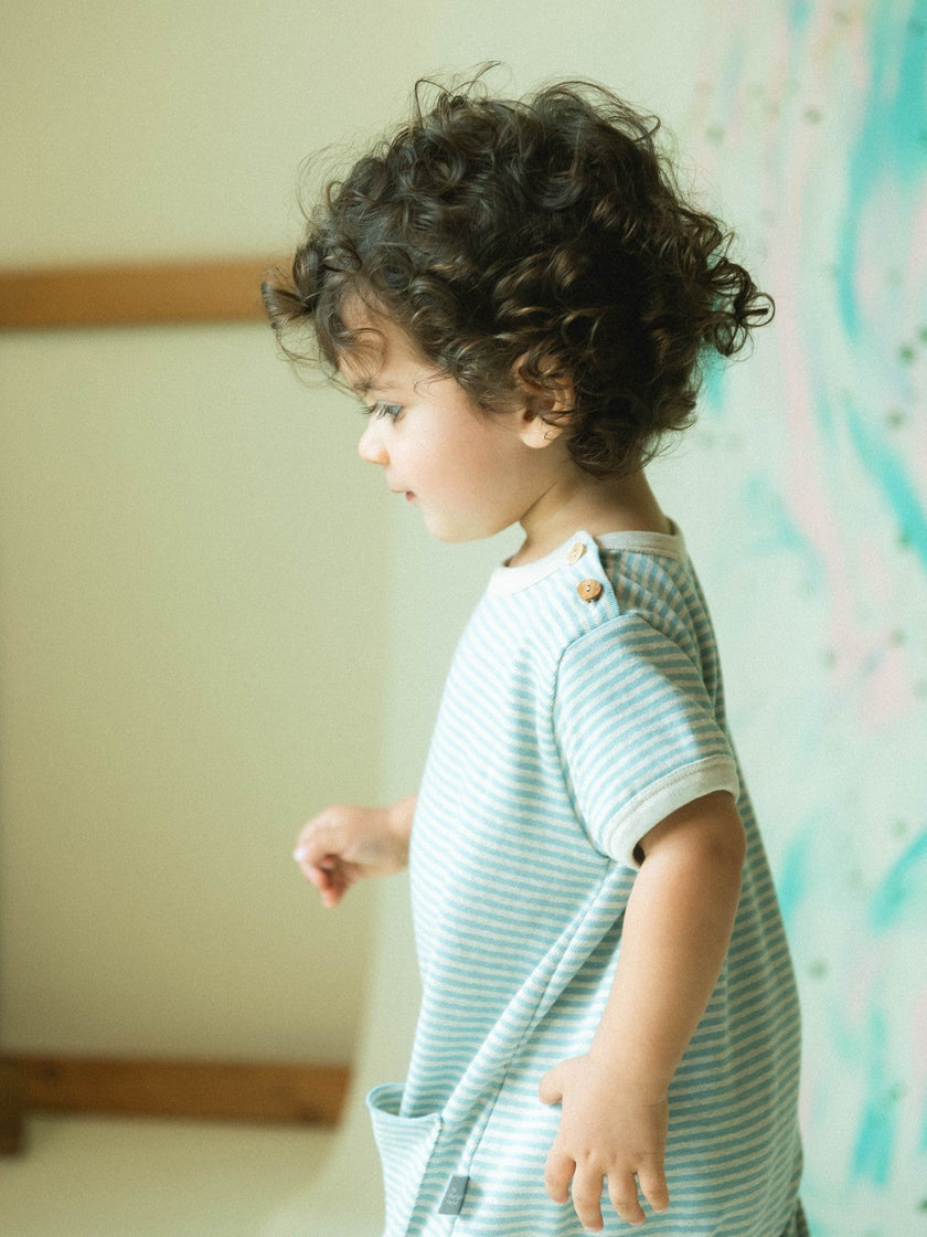 Cotton striped jumpsuit | Mint Blue | Snug