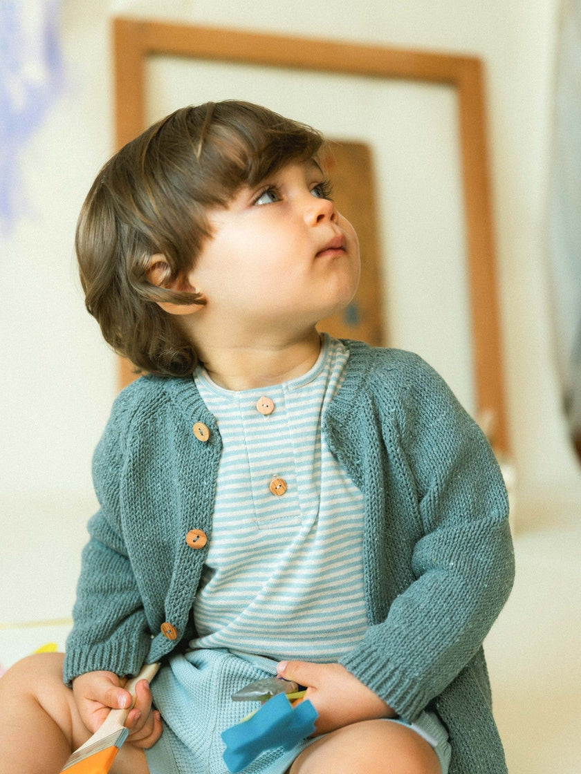 Knitted cardigan round neckline | Mint Blue | Snug