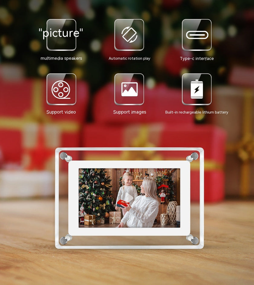5-inch Transparent Acrylic Digital Photo Frame with Video Player & Stereo Speaker