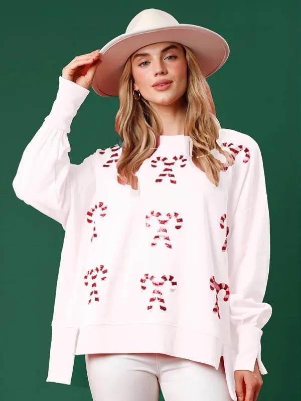 Christmas Fashion Round Neck Sequins Pullover top Sweatshirt  for women