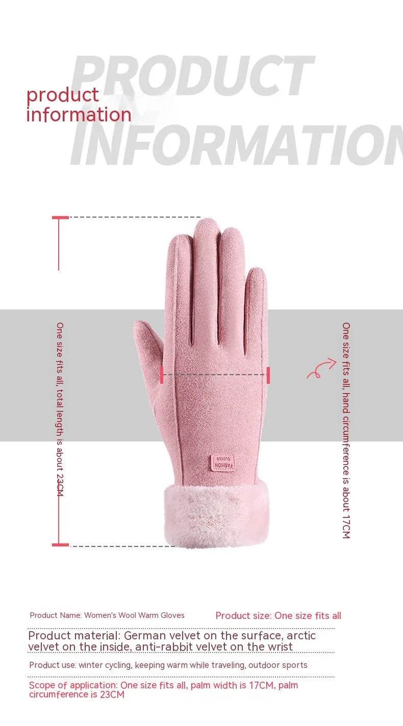 Fleece Lined Padded Warm Keeping Cute Suede Riding Gloves