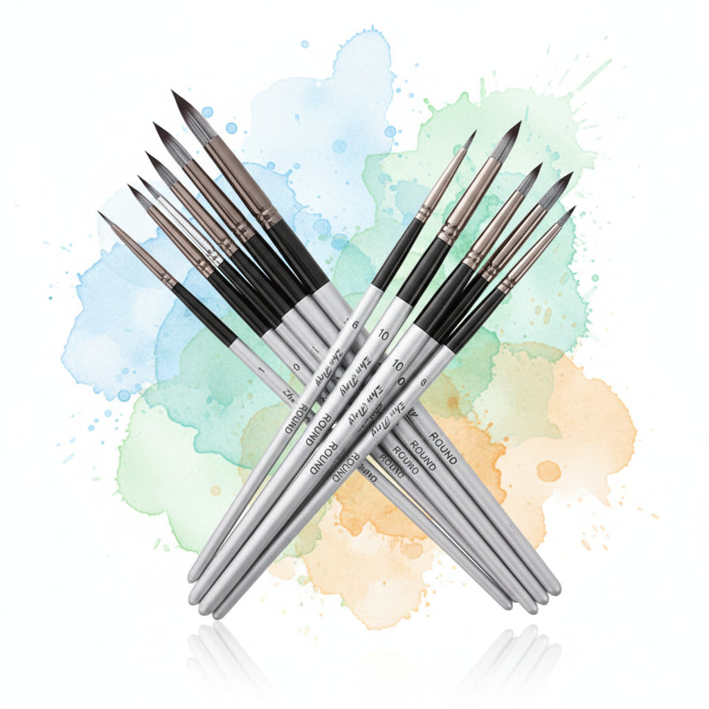 Nylon Hair Art Brush Set 10pcs – Watercolor, Oil & Acrylic Painting Brushes with Wood Handle
