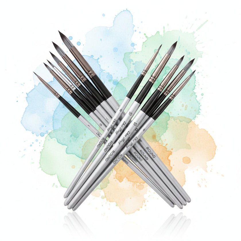 Nylon Hair Art Brush Set 10pcs – Watercolor, Oil & Acrylic Painting Brushes with Wood Handle
