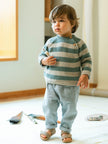 Plain pull-up pants in linen with cotton | Greyish Blue | Snug
