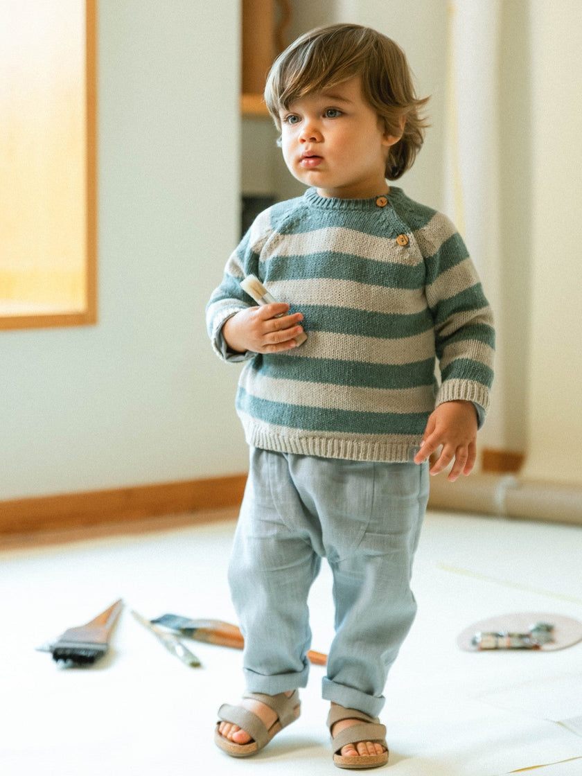 Plain pull-up pants in linen with cotton | Greyish Blue | Snug