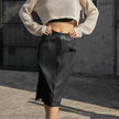 Russian Leather Midi Skirt PU Outer Belt Lining Side Zipper Back Zipper Design Sheath Women's Summer Side Slit Skirt