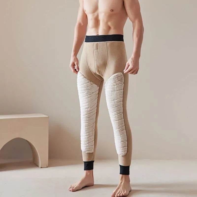 Men's Cotton Pants Graphene Waist Support Fleece-lined Long John Loungewear Sleepwear