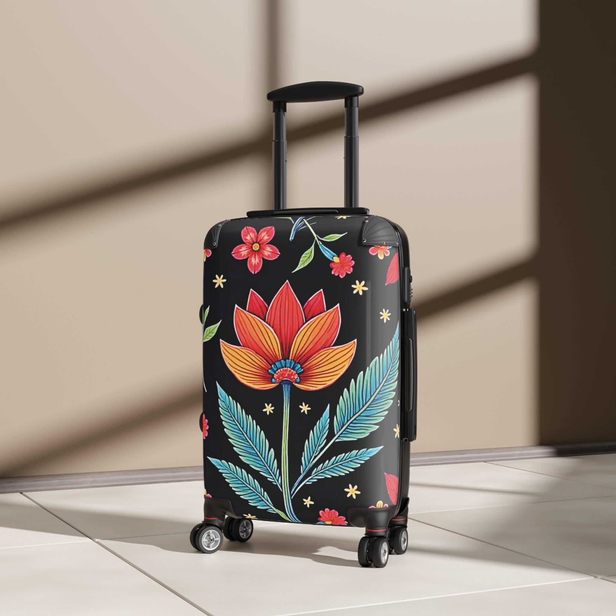 Floral Carry-On Suitcase – Vibrant Lotus & Leaves Travel Luggage