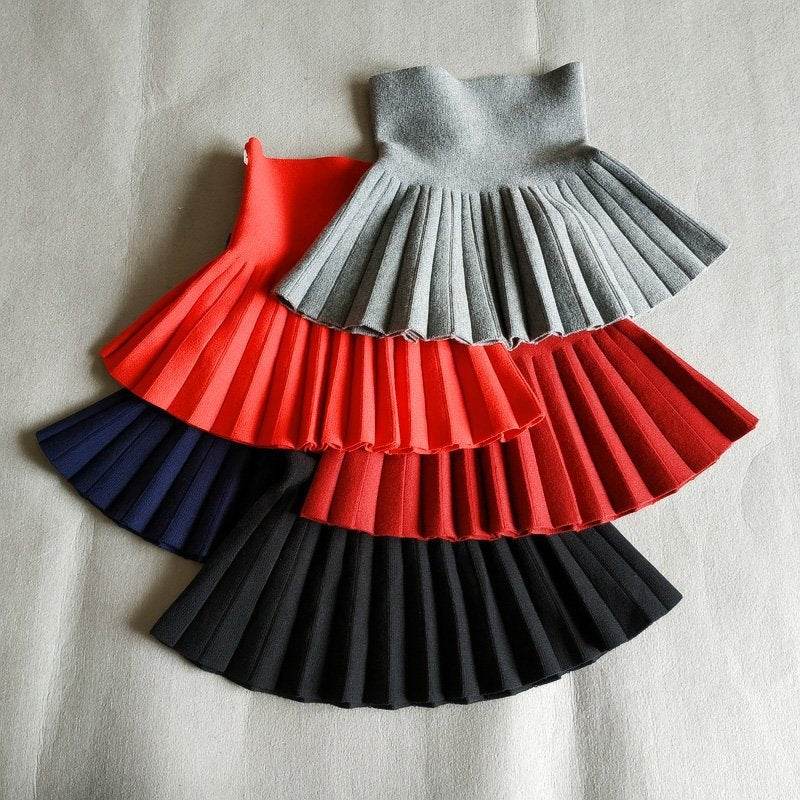 Girls Autumn Clothing Knitted Skirt High Waist Pleated Mini Skirt