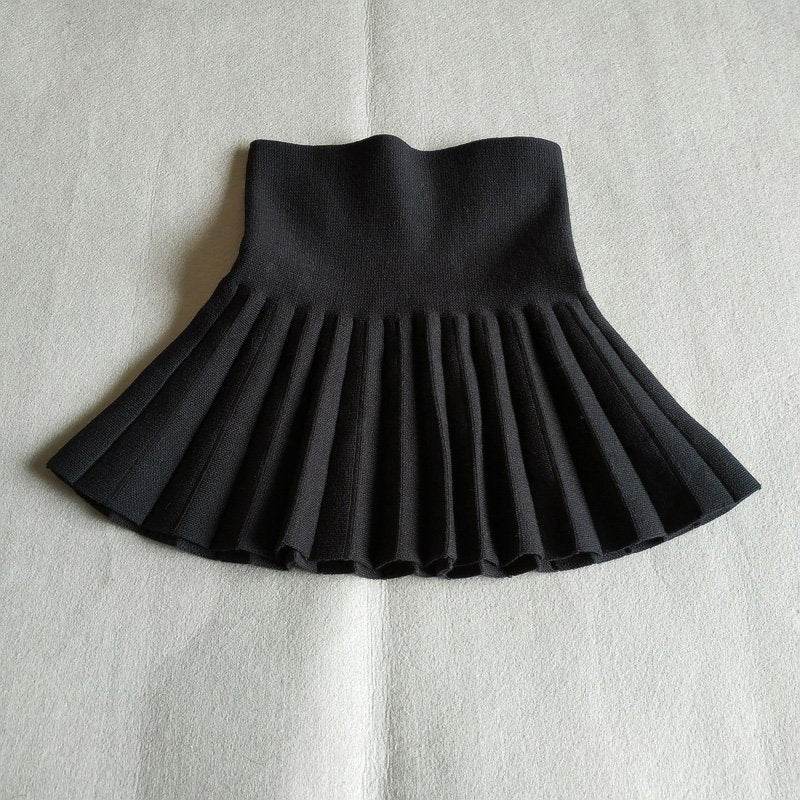 Girls Autumn Clothing Knitted Skirt High Waist Pleated Mini Skirt