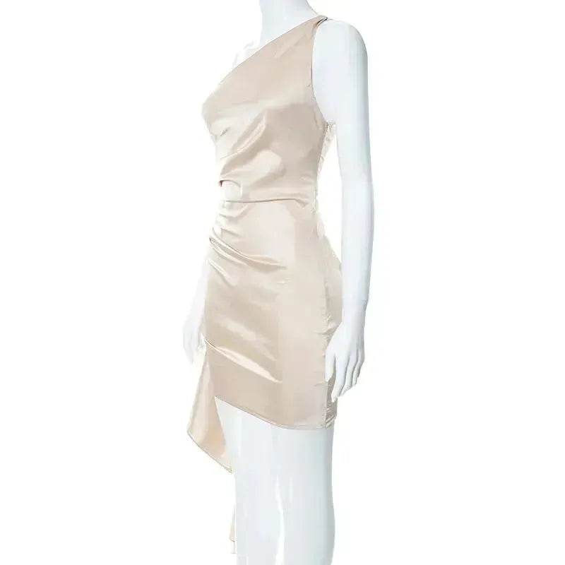 One-shoulder Sleeveless Mini Dress Charming Slim Backless Party Wedding Satin Dresses Womens Clothing