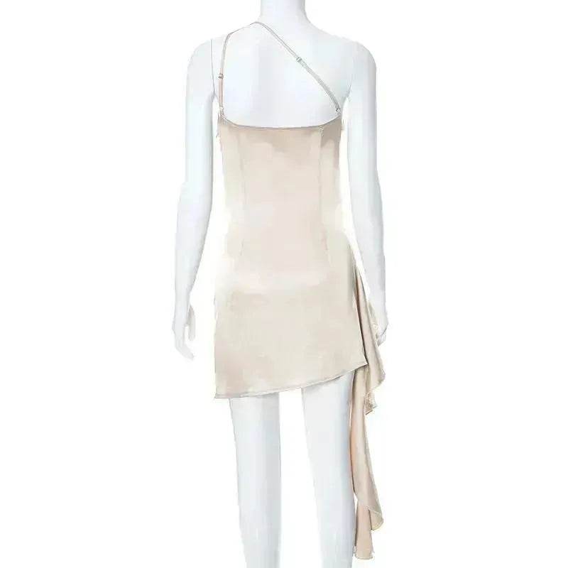 One-shoulder Sleeveless Mini Dress Charming Slim Backless Party Wedding Satin Dresses Womens Clothing