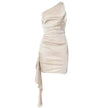 One-shoulder Sleeveless Mini Dress Charming Slim Backless Party Wedding Satin Dresses Womens Clothing