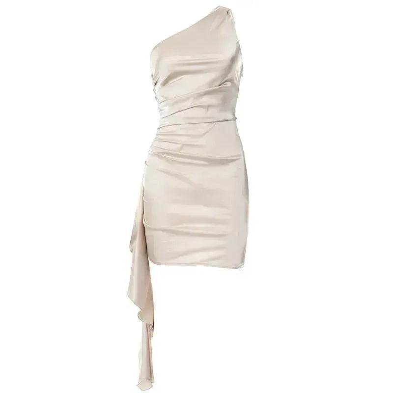 One-shoulder Sleeveless Mini Dress Charming Slim Backless Party Wedding Satin Dresses Womens Clothing