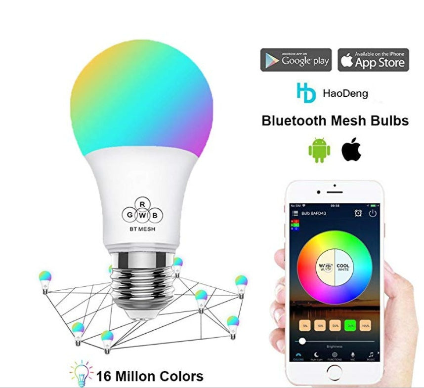 Bluetooth RGB Smart LED Bulb – E27 / B22 RGBW Colour Changing WiFi App Control